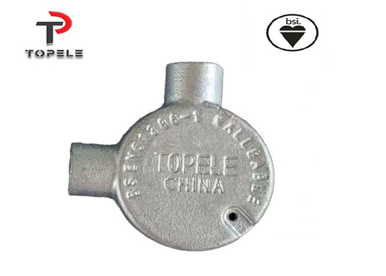 TOPELE BS Casella di giunzione di alluminio malleabile circolare a due vie, raccordi per condotti elettrici galvanizzati